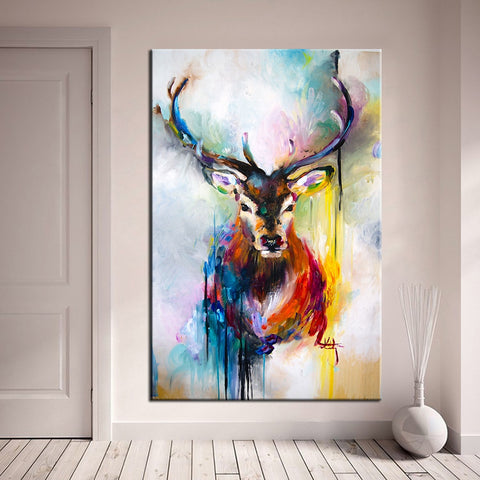 QKART Posters and Prints Canvas Painting Deer Wall Pictures for Living Room Decorative Pictures Home Decor Oil Painting - one46.com.au