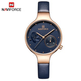NAVIFORCE Women Fashion Blue Quartz Watch Lady Leather Watchband High Quality Casual Waterproof Wristwatch Gift for Wife 2019 - one46.com.au