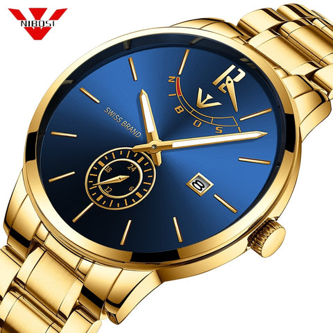 NIBOSI Simple Gold Watch Men Relojes 2018 Quartz Clock Military Sport Male Full Steel Business Gift Men Watch Relogio Masculino - one46.com.au
