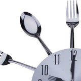 Modern Design Wall Clock Sliver Cutlery Kitchen Wall Clock Spoon Fork Living Room Home Decoration Mirror Clock - one46.com.au