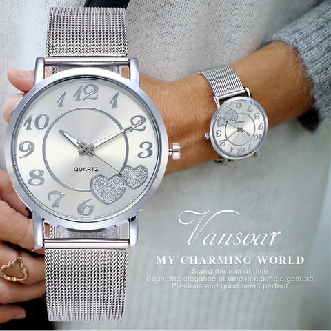 2019 Vansoar Fashion Simple Brand Women Watch Stainless Steel Strap Pin Buckle Ladies Clock Quartz Wrist Watches zegarek damski - one46.com.au