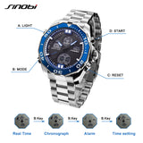 SINOBI Top Brand Dual Display Sport Men's Watch Men Watch Full Steel Fashion Wrist watches LED Digital Watch Clock reloj hombre - one46.com.au