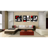 Unframed 3 Panel Abstract Picture White Red And Black Geometric Figure Wall Art Painting Print Canvas For Home Decoration - one46.com.au