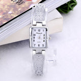Women Vintage Luxury Gold + Silver Watches Elegant Quartz Fashion Rectangle Dial Watch Carved Pattern Bracelet Casual WristWatch - one46.com.au