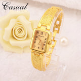 Women Vintage Luxury Gold + Silver Watches Elegant Quartz Fashion Rectangle Dial Watch Carved Pattern Bracelet Casual WristWatch - one46.com.au