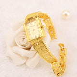 Women Vintage Luxury Gold + Silver Watches Elegant Quartz Fashion Rectangle Dial Watch Carved Pattern Bracelet Casual WristWatch - one46.com.au