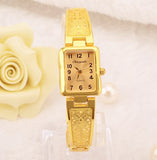 Women Vintage Luxury Gold + Silver Watches Elegant Quartz Fashion Rectangle Dial Watch Carved Pattern Bracelet Casual WristWatch - one46.com.au