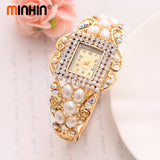 MINHIN Wholesale Lady Noble Bangle Watch Crystal Geneva Quartz Watches Women Wristwatch Imitation Pearl Wrist Dress Quartz Watch - one46.com.au