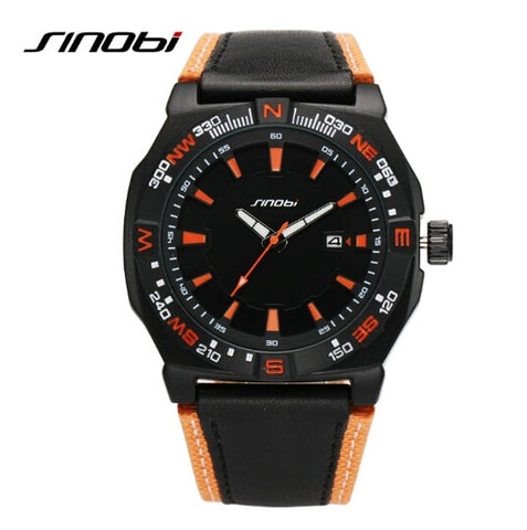 SINOBI Luxury Brand Watch Waterproof 30 M Fashion Sports Watch Men Military Watches Leather Auto Date Quartz-Watch Clock Hour - one46.com.au