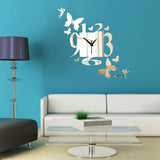 Creative DIY 3D Mirror Silver Sticker Butterfly Pattern Artistic Wall Clock Watch Acrylic Home Living Room Decoration - one46.com.au