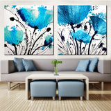 2 Panel Modern bule Flower Abstract Print Frameless Canvas Art Oil Painting Home Decoration Modular Picture for Living Room Wall - one46.com.au
