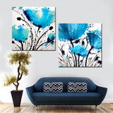 2 Panel Modern bule Flower Abstract Print Frameless Canvas Art Oil Painting Home Decoration Modular Picture for Living Room Wall - one46.com.au