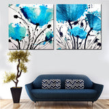 2 Panel Modern bule Flower Abstract Print Frameless Canvas Art Oil Painting Home Decoration Modular Picture for Living Room Wall - one46.com.au