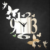 Creative DIY 3D Mirror Silver Sticker Butterfly Pattern Artistic Wall Clock Watch Acrylic Home Living Room Decoration - one46.com.au