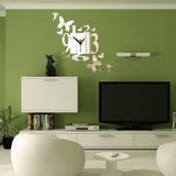 Creative DIY 3D Mirror Silver Sticker Butterfly Pattern Artistic Wall Clock Watch Acrylic Home Living Room Decoration - one46.com.au