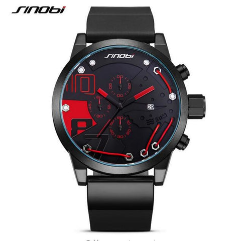 SINOBI Top Brand Chronograph Sport Watches Silicone Strap Waterproof Men's Watch Men Watch Auto Date Clock relogio masculino - one46.com.au