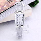 Women Vintage Luxury Gold + Silver Watches Elegant Quartz Fashion Rectangle Dial Watch Carved Pattern Bracelet Casual WristWatch - one46.com.au
