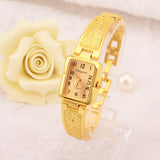 Women Vintage Luxury Gold + Silver Watches Elegant Quartz Fashion Rectangle Dial Watch Carved Pattern Bracelet Casual WristWatch - one46.com.au