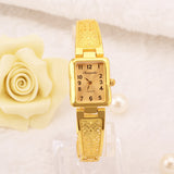 Women Vintage Luxury Gold + Silver Watches Elegant Quartz Fashion Rectangle Dial Watch Carved Pattern Bracelet Casual WristWatch - one46.com.au