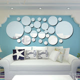 26pcs Decorative Mirrors Wall Stickers Silver Round Bedroom Creative Modern Wall Stickers Home Room Bathroom Decoration - one46.com.au