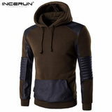 2018 Autumn Spring Hooded Sweatshirt Men Hoodie Pullover Casual Hip hop Leather Patchwork Sportswear Men Cotton Hoody Jackets - one46.com.au