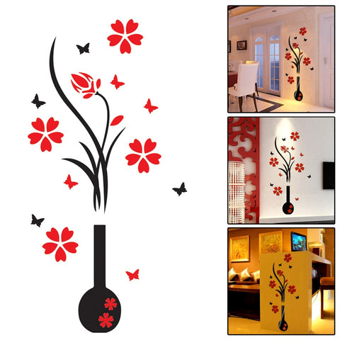 3D Art Vase Flower Plum Tree Wall Stickers Home Decor Arcylic Wall Sticker Home Room TV Decor DIY pegatinas de pared - one46.com.au
