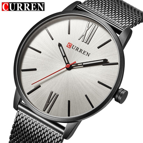 CURREN Luxury Brand Quartz Watch Men's Black Casual Business Stainless Steel Mesh band Quartz-Watch Fashion Thin Clock male - one46.com.au