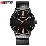 CURREN Luxury Brand Quartz Watch Men's Black Casual Business Stainless Steel Mesh band Quartz-Watch Fashion Thin Clock male - one46.com.au