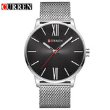 CURREN Luxury Brand Quartz Watch Men's Black Casual Business Stainless Steel Mesh band Quartz-Watch Fashion Thin Clock male - one46.com.au