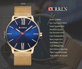 CURREN Luxury Brand Quartz Watch Men's Black Casual Business Stainless Steel Mesh band Quartz-Watch Fashion Thin Clock male - one46.com.au