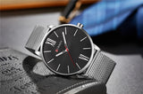 CURREN Luxury Brand Quartz Watch Men's Black Casual Business Stainless Steel Mesh band Quartz-Watch Fashion Thin Clock male - one46.com.au