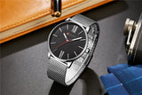 CURREN Luxury Brand Quartz Watch Men's Black Casual Business Stainless Steel Mesh band Quartz-Watch Fashion Thin Clock male - one46.com.au