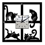 Black Cat 3D Crystal Mirror Wall Clock Quartz Clock Living Room Decorative Wall Clock Wall Sticker Home Decor 28 X 28cm - one46.com.au