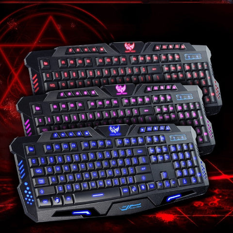 Original Gaming Keyboard USB Tricolor Background lighting 3 Colors Backlit Wired 108 Keys Keyboard for Desktop Laptop PC - one46.com.au