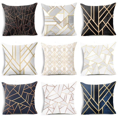 Smiry 43*43cm comfortable travel decorative throw pillow case golden lines geometry pattern sofa chair cushion cover home decor - one46.com.au