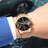 Rose gold Watches Brand Luxury Chronograph Fashion Quartz Watch Men Full Steel Waterproof Sport Watch Clock Relogio Masculino - one46.com.au