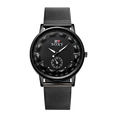 Top Fashion Brand SOXY Watches Men Quartz Sport Watch Black Stainless Steel Mesh Belt Watch Male Clock Hours Relogio Masculino - one46.com.au