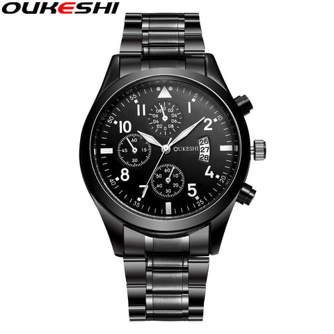 OUKESHI Brand Fashion Calendar Business Men Watches Casual Stainless Steel Quartz Wristwatches Relogio Masculino Clock Hot Sale - one46.com.au