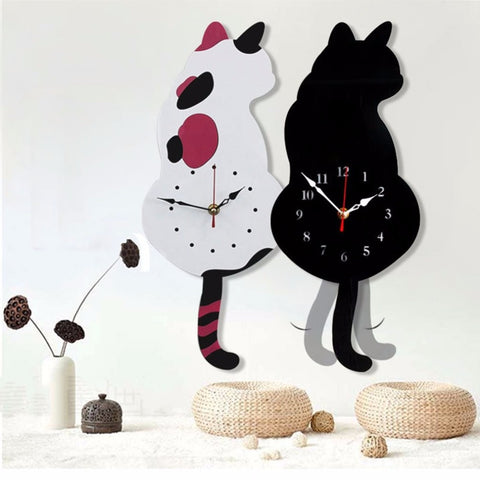 Cute Design Animal Cat Wall Clock Household Living Room Acrylic Wagging Tail Wall Clocks Home Decoration - one46.com.au