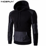 2018 Autumn Spring Hooded Sweatshirt Men Hoodie Pullover Casual Hip hop Leather Patchwork Sportswear Men Cotton Hoody Jackets - one46.com.au