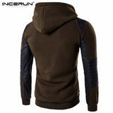 2018 Autumn Spring Hooded Sweatshirt Men Hoodie Pullover Casual Hip hop Leather Patchwork Sportswear Men Cotton Hoody Jackets - one46.com.au