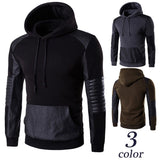 2018 Autumn Spring Hooded Sweatshirt Men Hoodie Pullover Casual Hip hop Leather Patchwork Sportswear Men Cotton Hoody Jackets - one46.com.au