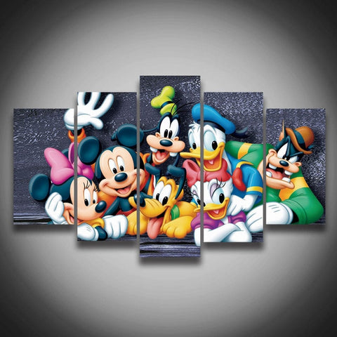 5 piece canvas art Oil Canvas Painting Cuadros Donald Mickey Dog Cartoon Mouse Duck Wall decorations for home Art Print no frame - one46.com.au