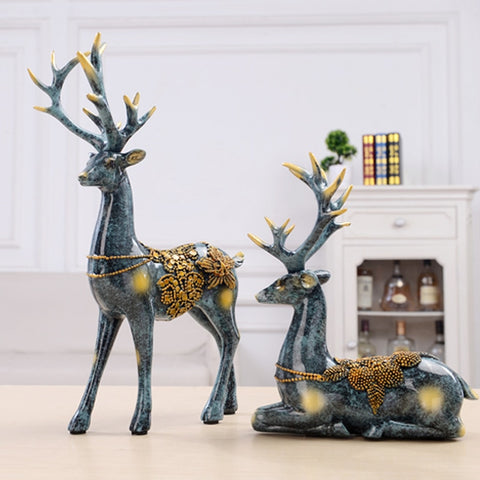 Creative European Home Eco-friendly Resin Figurines Wedding Gifts Move New Home Couple Elk Room Bedroom decorations Decor - one46.com.au