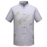 Red Black Men's Cotton Shirt Top Traditional Vintage Short Sleeve Kung Fu Tang Suit Men Chinese Dragon Printing Shirts Plus Size - one46.com.au