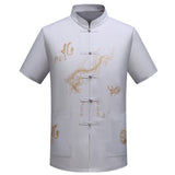 Red Black Men's Cotton Shirt Top Traditional Vintage Short Sleeve Kung Fu Tang Suit Men Chinese Dragon Printing Shirts Plus Size - one46.com.au