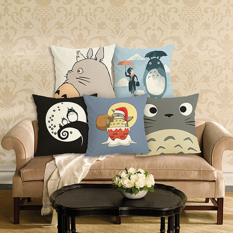 Cartoon  Style Cushion  Case  Home Decorative Pillow Case Totoro Printed Throw Pillow Car Home Decor Linen Cotton Cushion Cover - one46.com.au