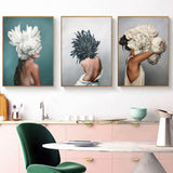 Modern Posters and Prints Flowers Feather Women Print Oil Painting Canvas Wall Art Pictures for Living Room Home Decoration - one46.com.au
