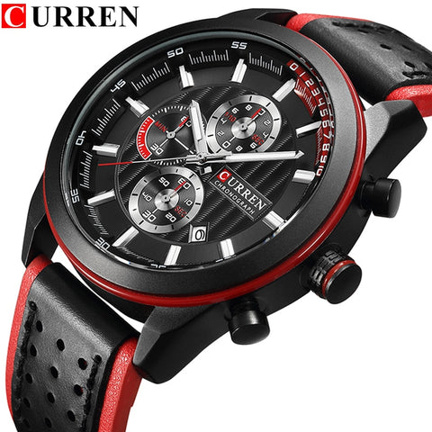 CURREN Top brand Luxury Sport Quartz Watches Men Classic Black Chronograph Leather Strap Date Wrist Watch Clock Male - one46.com.au