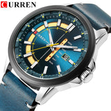 Top Brand Mens Quartz Watches Blue Creative Unique Fashion Design Wrist watch Leather Strap Date Week Clock Reloj Male - one46.com.au